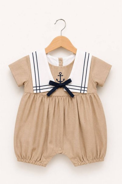 LUMİNO KİDS Unisex Baby Sailor Collar Cotton Short Sleeve Shorts Overalls 3-18 Months