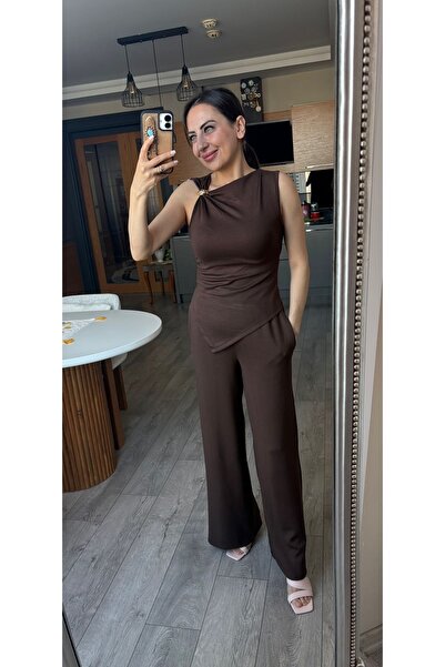 Genel Markalar Kahverengi Toka Detaylı Takım