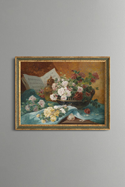epiqart Still Life with Roses in a Vase - Vintage Patterned Painting - Fine M...