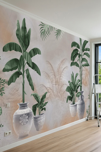 dreamwall Bohem Tropikal Bitkiler, Dekoratif Seramik Küp Desenli Tek Parça Te...