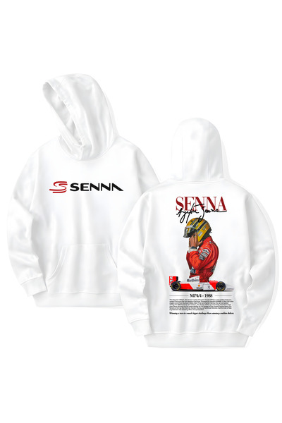 STİL-X Ayrton Senna Printed Cotton Long Sleeve Hooded Sweatshirt with 3 Threa...