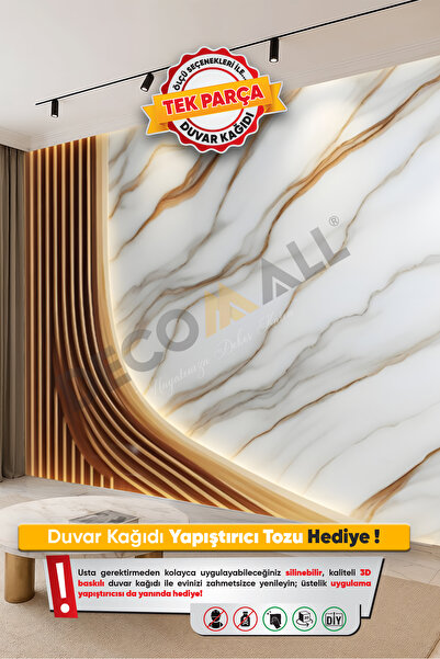 DECOMALL (TV-6) TV Arkası Duvar Kağıdı Tek Parça 3D Çita Mermer Görünümlü Sal...