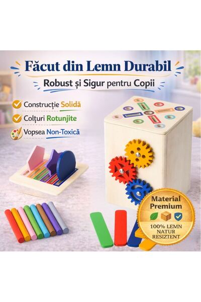 CasaDesteapta.ro Cub Senzorial Montessori din Lemn – Jucărie Educațională 6 î...