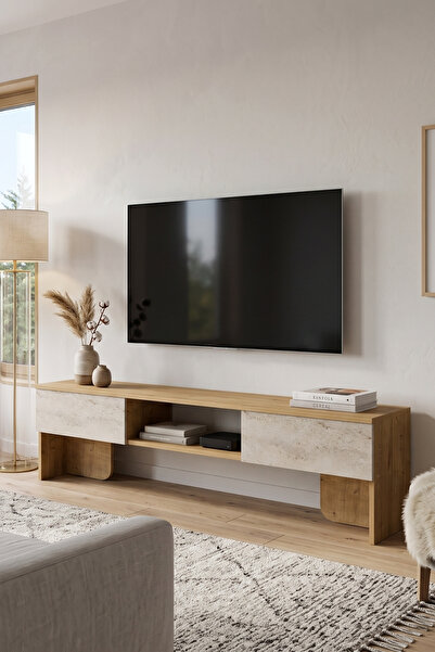 Skandi homeworks Aria TV Ünitesi 140 cm Modern Televizyon Sehpası Kapaklı Raf...
