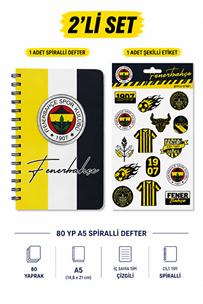 Fenerbahçe A5 Spiralli Defter 80 Yaprak Çizgili + Şekilli Etiket 2'li Tarafta...