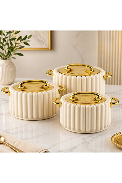 laverahome Royal Design Modern Beige Luxury 3 Pcs Food Storage Container Set |
