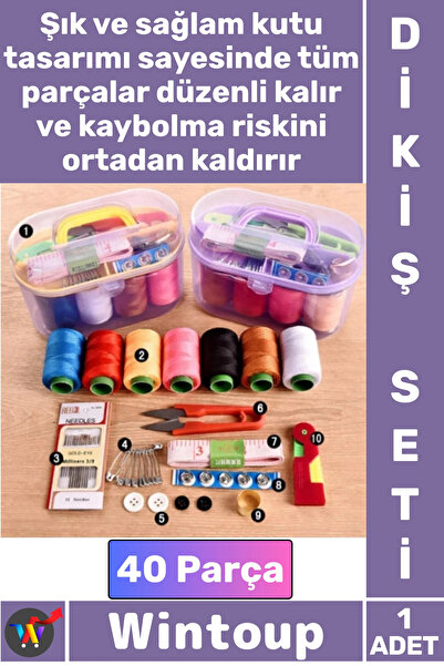 Wintoup #DikişSeti Seyahat Tipi Özel Kutulu İğne Iplik Balıkçı Makas Mezura Y...