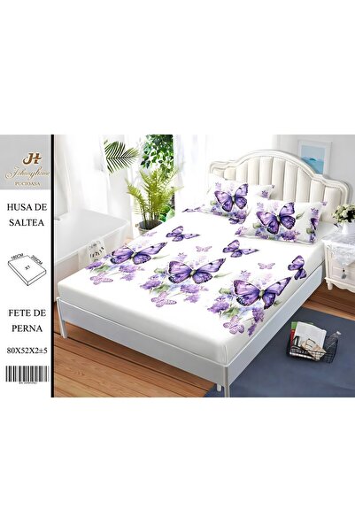 naniland.ro Satin Cotton Bed Cover 2 Persons 3 Pieces with Stretchy 180x200 c...