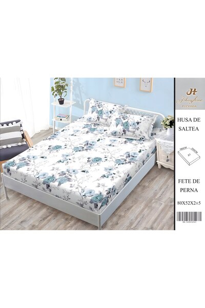 OEM Husă de Pat Bumbac Satinat 2 Persoane 3 Piese cu Elastic 160x200 cm, Mode...
