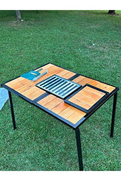 GALLEZİA Kamp Masası Mangallı Masa Katlanabilir Taşınabilir Barbekü Masası Pi...