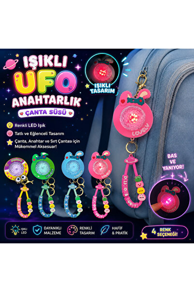 UFO ışıklı anahtarlık çanta süsü karışık modeller 1 adet