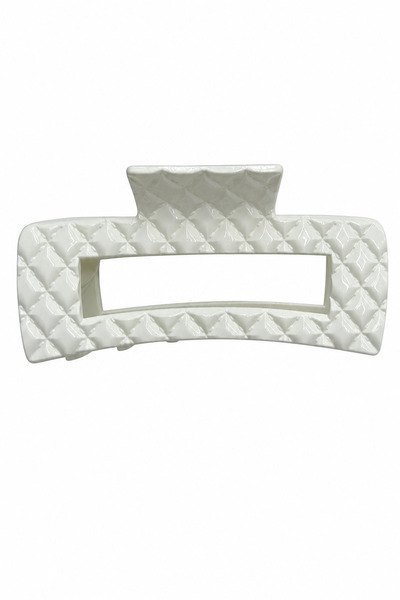 Jack Ferrero Stylish White Quilted Patterned Oversized Hair Clip for Women