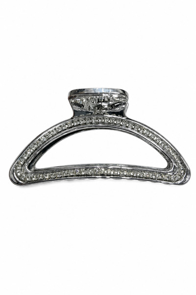 Jack Ferrero Shiny Stone Detailed Metallic Gray Hair Clip Claw Clip Women's A...