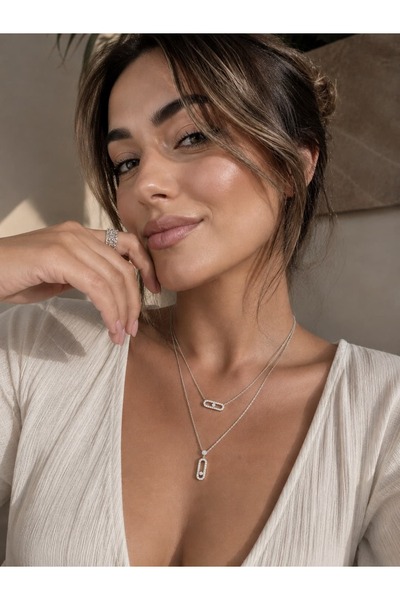 House Of Glix Messika Gümüş Silver Şık Kararmaz Çoklu Kolye