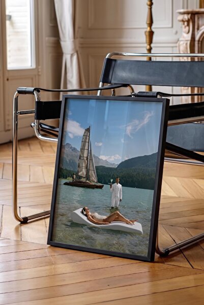 Postifull Lake and Sailboat Poster, Black Framed Poster, Old Money Series, No...