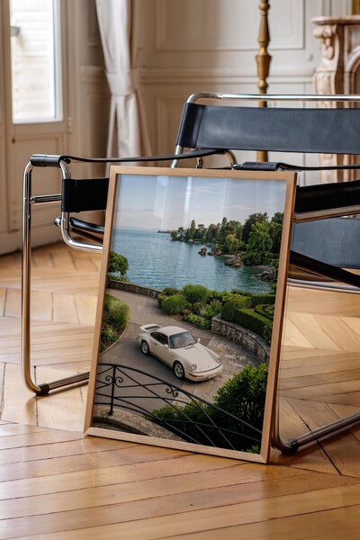 Postifull Car and Lake Scenery Poster, Wooden Framed Poster, Old Money Series...