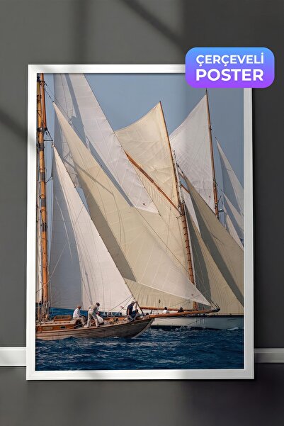 Postifull Sailboat Poster, White Framed Poster, Old Money Series, No:113185