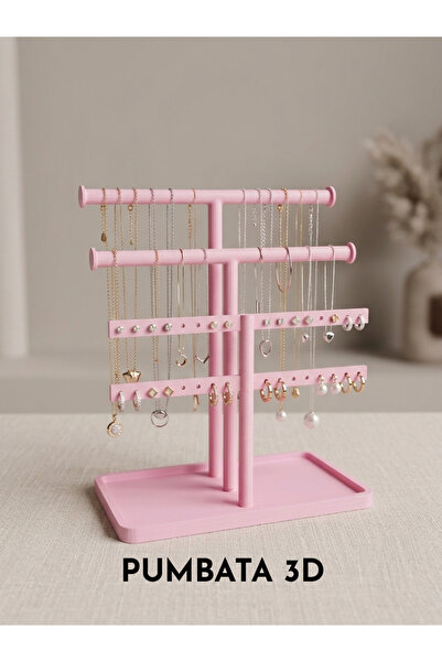 pumbata3D 3D Baskı Pembe Takı Standı – Küpe, Kolye ve Yüzük Organizeri