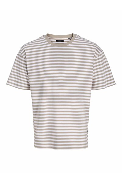 Jack & Jones Ανδρικό μπλουζάκι σε γκρι χρώμα Jprblarush Ss Stripe Tee Smu