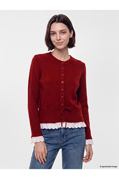 LC Waikiki Lcw Modest Burgundy Crew Neck Women's Knitwear Cardigan