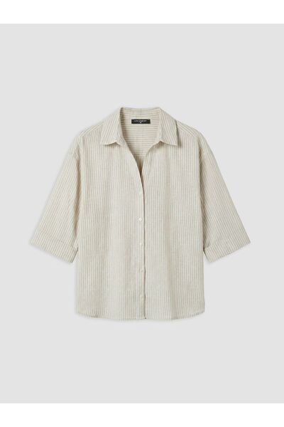 LC Waikiki Lcw Comfort Green Striped Women's Shirt