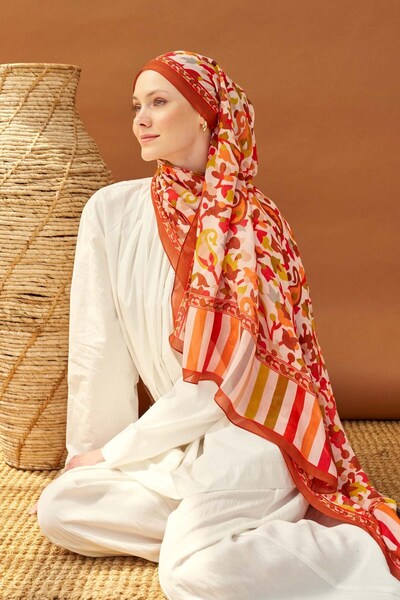 Silk Home Riva Shawl Tencel Botanical Floral Dark Orange