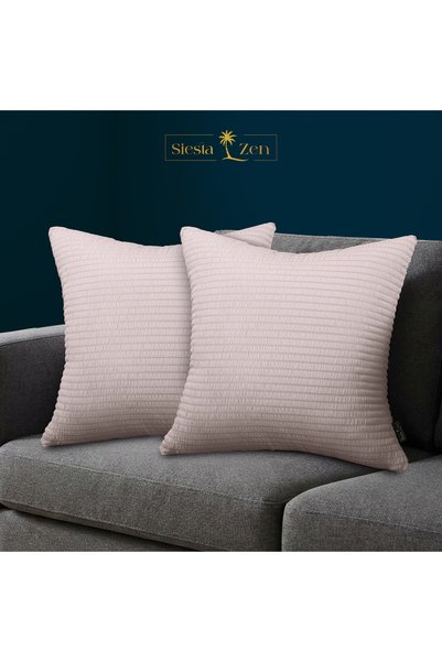 Siesta Zen Soft Filled Cushion with Seersucker Elegant Stripe Removeable Zipper Cover Decorative Throw Cushion Pillow for Sofa, Bed & Chairs Home Décor Cushion