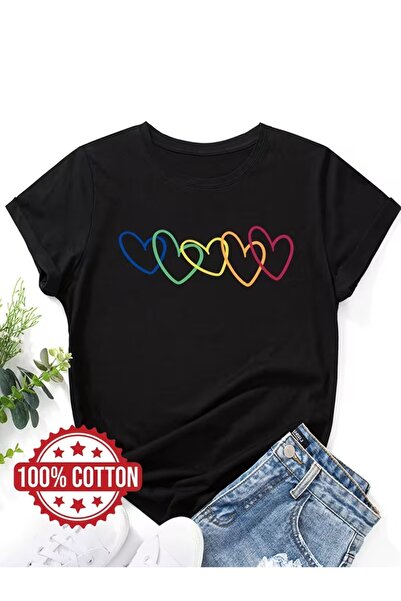 PAVRO Unisex Άνετο T-shirt με μικτό σχέδιο και στάμπα