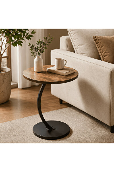 Belco C-Shaped Side Table with Wooden Tabletop & Sturdy Metal Frame – Space-S...