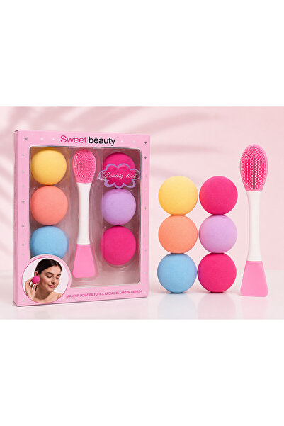 Sweetbeauty Top Bottom Set of 6 Makeup Sponges + 2-in-1 Silicone Facial Brush...