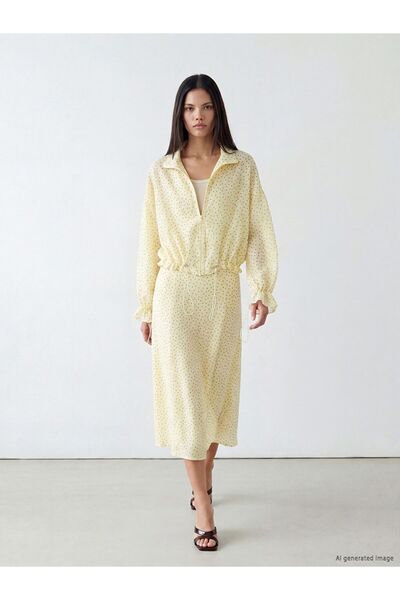 LC Waikiki Lcw Modest Yellow Elastic Waist Polka Dot Flared Skirt