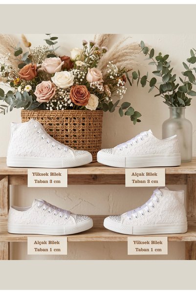 HYS SHOES Lace-Up Bridal Sneakers Floral Patterned Bridal Sneakers