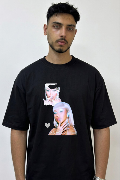 Anetos Cardi B_53 Design Printed Oversize Black T-Shirt