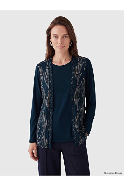 LC Waikiki Lcw Grace Navy Blue Shawl Collar Patterned Blouse
