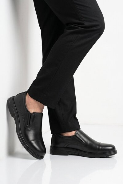 KOMCERO Black Genuine Leather Men's Casual Shoes