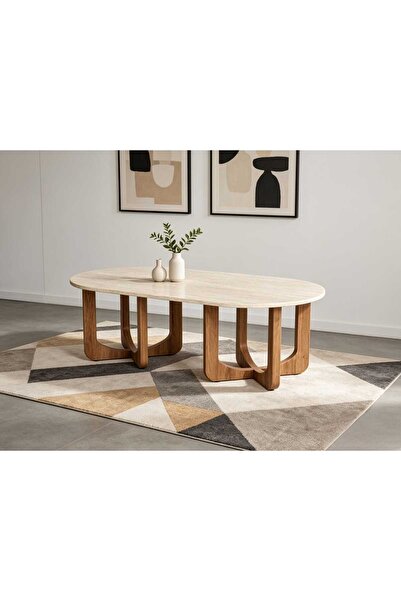Generic Council Table with Beige Wooden Top and Brown Bases