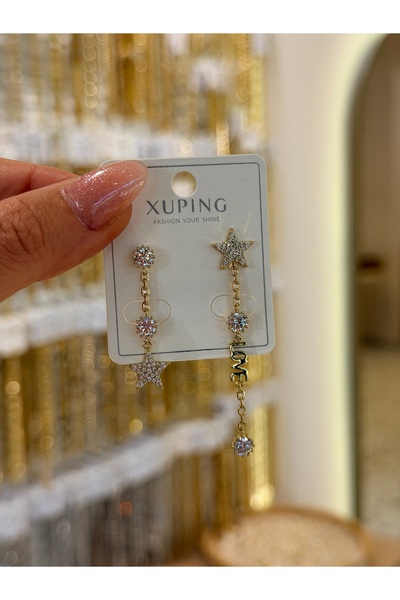 SU PERİSİ TAKI BİJUTERİ Xuping Non-Fade Gold Star and Love Earrings