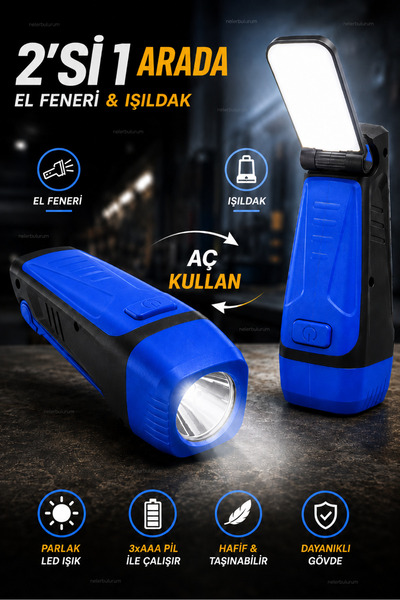 nelerbulurum Çok Fonksiyonlu 2’si 1 Arada Katlanabilir LED El Feneri ve Işıld...