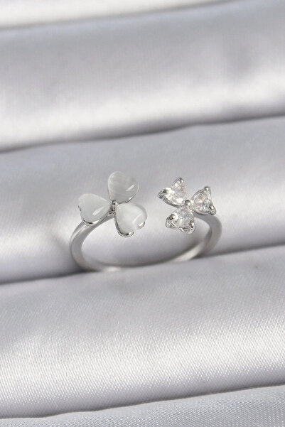 Marsilyan Brass Silver Color Adjustable Zircon Stone White Enamel Heart Model...
