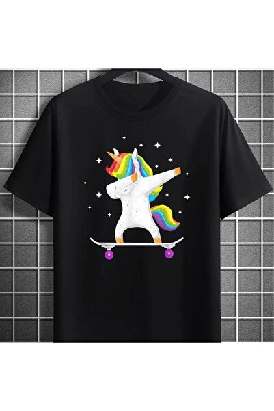 212Wear Creative Skateboard Unicorn Fashion Trend Print, Men's Round Neck Sho...
