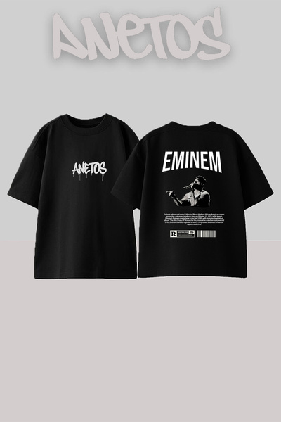 Anetos Eminem Rapper_17 Σχέδιο με στάμπα Unisex Oversize Μαύρο T-shirt