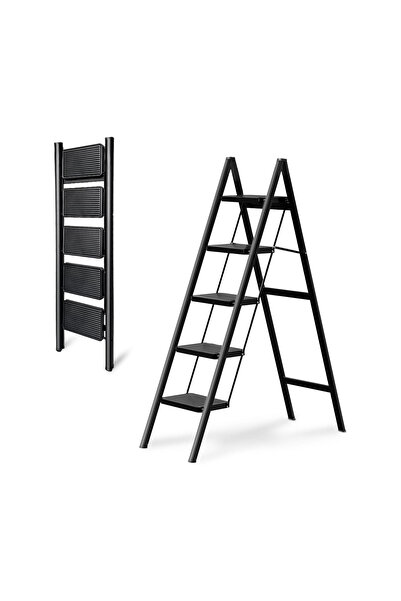 FLYPRO 5-Step Folding Ladder for Home Use, Heavy-Duty Step Ladder with Anti-S...