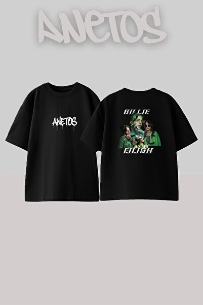 Anetos Billie Eilish_117 Design Printed Unisex Oversize Black Tshirt