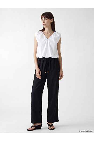 LC Waikiki Trendlucky Women's 100% Linen Trousers with Elastic Waist