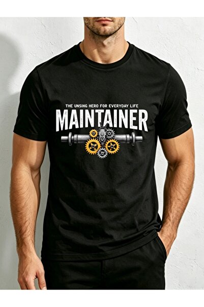 1001 Line Mechanical Gears Text Maintainer Design Men'S Crewneck T-Shirt Loos...