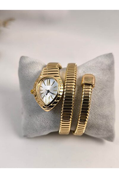 Wzen Collection Yılan Kıvrımı, Gold Beyaz Çelik Saat