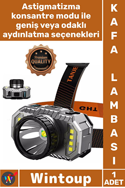 Wintoup #KafaLambası Profesyonel Kamp Avcı Feneri 800 Lümen Şarj Göstergeli C...