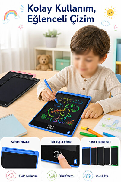 Tilbe Home Büyük Boy LCD Çocuk Yazı Tahtası Dijital Çizim Tableti Kalemli Silinebilir 8.5′ Oyuncak Not Defteri