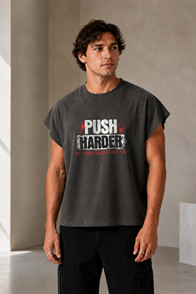 Velostra Men's Oversize Push Harder Printed Athlete Daily Use Street Wear Cre...