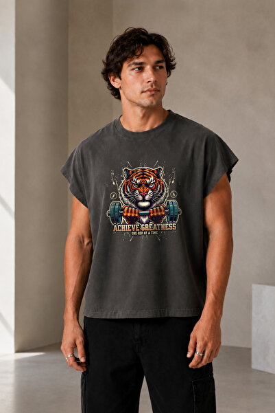 Velostra Men's Oversize Tiger Printed Sportsman Casual Street Wear Crew Neck ...